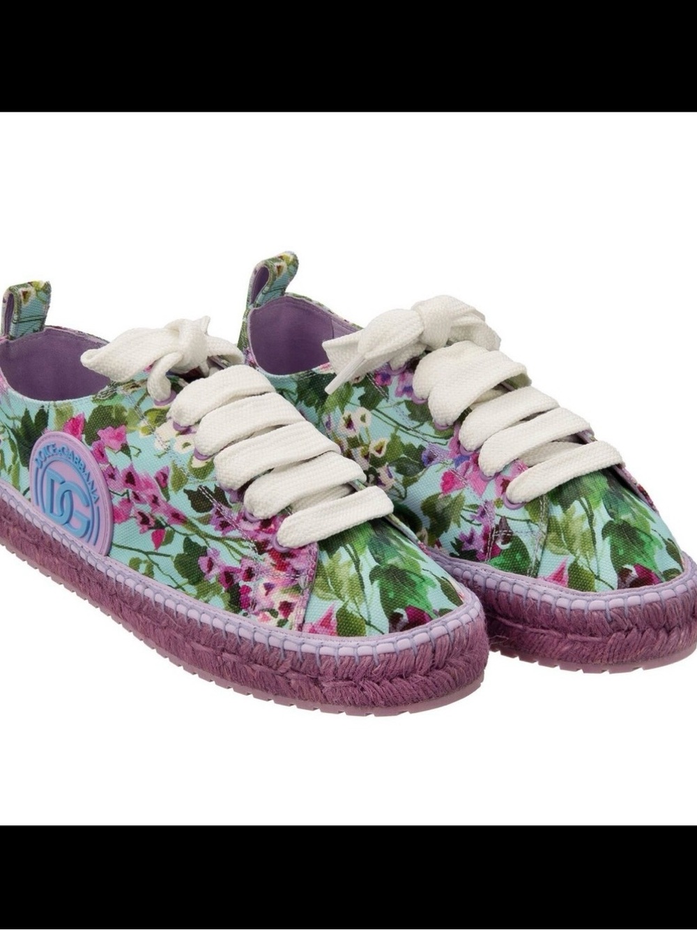 Dolce & Gabbana Floral Canvas Espadrilles in Purple, Green and White